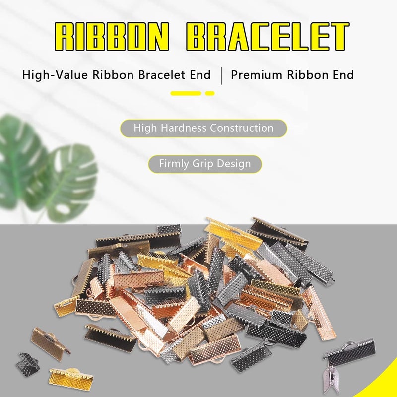 Mardatt 701 Pcs Ribbon Bracelet with Pliers Kit 24 Type Iron Fold Over Bookmark Pinch Crimp Ends Leather Clamps Jewelry Making Findings for Bookmark Pinch Bracelet Choker Necklace - Image 3